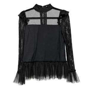 Victorian Goth Lace Top Womens Size Small Dark Coquette Mesh Sheer Sleeves